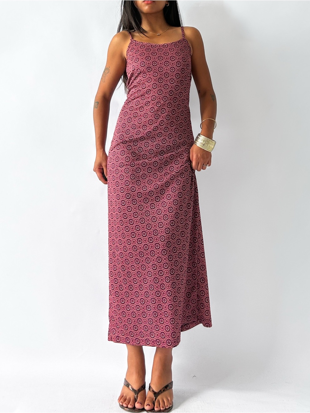 Vintage Ricki’s Pink Geometric Maxi Dress - Size Small